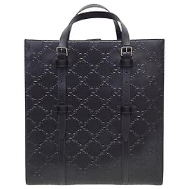 Gucci Black GG Embossed Leather Medium Tote Bag Black