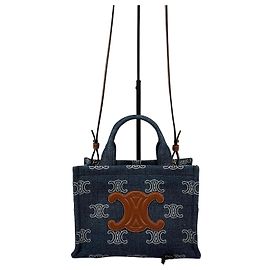 Céline Small Cabas Triomphe Denim Tote Bag Argento