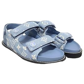 Louis Vuitton Monogram Paseo Denim-Sandalen mit Klettverschluss Blau Blau