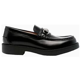 Gucci Mocassim de couro com bico de freio entrelaçado Preto