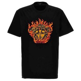 Versace Medusa Flame Besticktes T-Shirt Schwarz