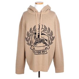 Burberry Sudadera de punto con capucha Laurel Logo Camel XL Castaño