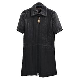 Louis Vuitton Vestido de couro com listras e zíper Preto