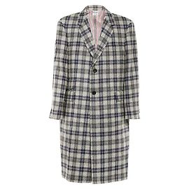 Thom Browne Oversized Tartan Check Wool Coat Mad Gray Brown