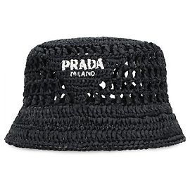 Prada Raffia Bucket Hat Schwarz