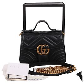 Gucci Mini sac à main à poignée GG Marmont avec chaîne Noir