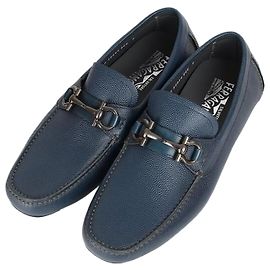 Salvatore Ferragamo Mocassim de couro azul marinho Azul