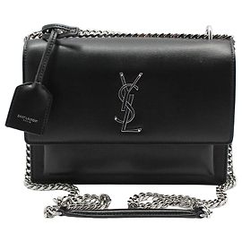 Saint Laurent Borsa a tracolla con catena media Monogram Sunset nero e argento Nero