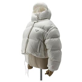 Prada Wandelbare kurze gesteppte Damenjacke Silber