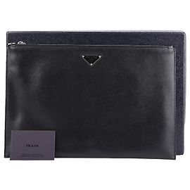 Prada Schwarze Saffiano-Lederclutch Schwarz