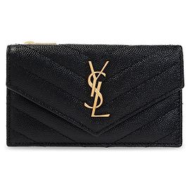 Saint Laurent Tarjetero con solapa dorado negro Negro