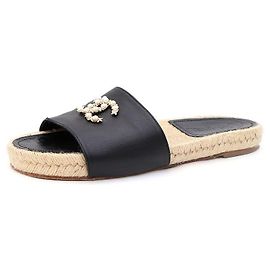 Chanel Pantofole CC Logo Perla Nero Donna Sandali Marrone