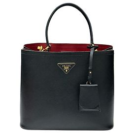 Prada Borsa a Spalla Doppia Saffiano Panier Large Nero