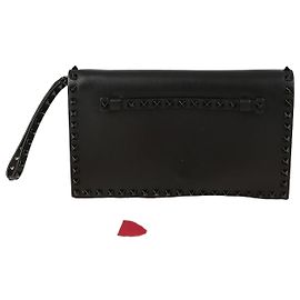 Valentino Black Leather Rockstud Strap Clutch Black