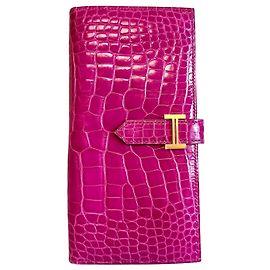 Hermès Cartera larga de cocodrilo Wani Vein Oro brillante Rosa