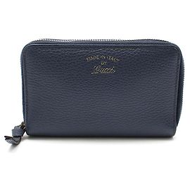 Gucci Swing Blue Leather Zip Wallet Blue