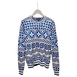 Louis Vuitton Pull en maille jacquard à motifs monogramme bleus Bleu