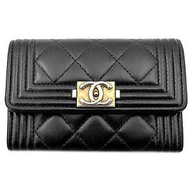 Chanel Lambskin Boy Card Wallet Black
