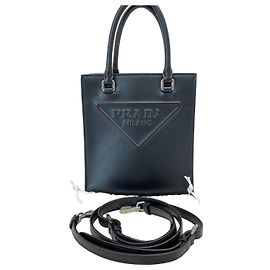 Prada Borsa a tracolla con logo triangolare ricamato Nero