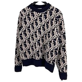 Dior Oblique Jacquard-Strickpullover Blau