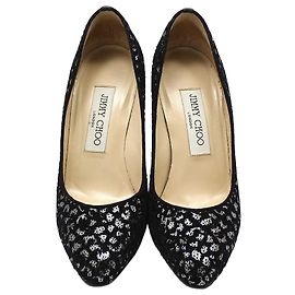 Jimmy Choo Velvet Sequin High Heel Pumps Brown