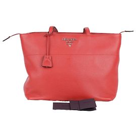 Prada Red Vitello Phoenix Leather Tote and Shoulder Bag Red