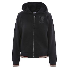 Burberry Schwarzer Kapuzenpullover mit Reißverschluss und Monogramm-Motiv Schwarz