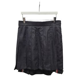 Thom Browne Gray Wool Twill Dropback Pleated Mini Skirt Brown