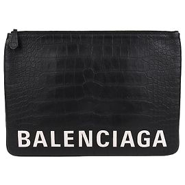 Balenciaga Crocodile Pattern Large Clutch Bag Black
