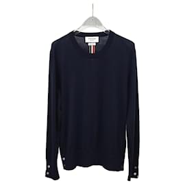 Thom Browne Navy Three Stripe Wool Knit Blue