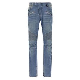 Balmain Denim Slim Fit Biker Hose Blau
