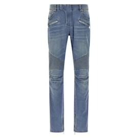 Balmain Denim Slim Fit Biker Pants Blue