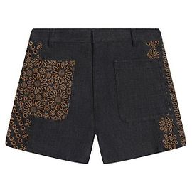 Dior Shorts de denim de algodón con bordado de flores Negro