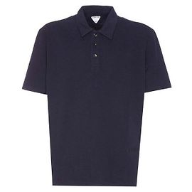 Bottega Veneta Kurzärmeliges Poloshirt aus Baumwollpiqué Blau