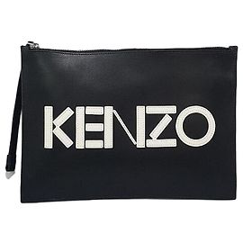 Kenzo Logo Leather Clutch Bag Black