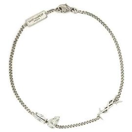 Saint Laurent Bracciale charm monogramma argento e strass Argento