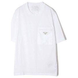 Prada Kurzärmeliges Baumwoll-T-Shirt mit Nylon-Tasche Silber