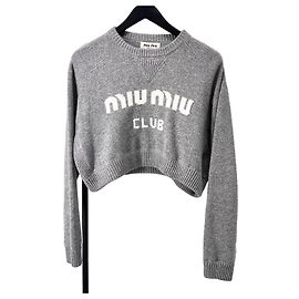 Miu Miu Kurzer Kaschmirstrick mit Logo Grau Braun