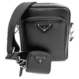 Prada Pochette Triangle Logo in pelle - Borsa a tracolla Nero