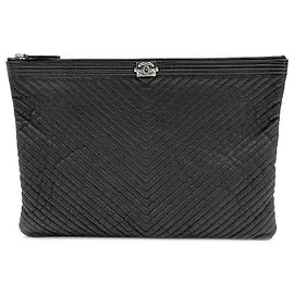 Chanel Chevron Boy Clutch Black