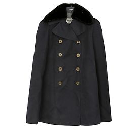 Fendi Black Wool Blend Mink Cape Coat Black