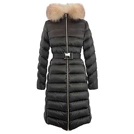 Moncler Reerji Langgefütterte Steppjacke aus Fuchsfell Schwarz