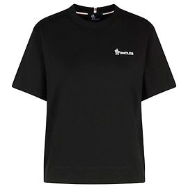 Moncler Camiseta de algodão com logo preta Preto