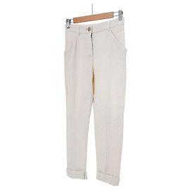 Chanel Women's Wool Roll-Up Tweed Pants White White
