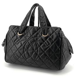 Chanel Timeless CC Logo Caviar Bowling Bag Tote Bag Boston Bag Black