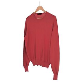 Loro Piana Langarm-Strick-T-Shirt aus Baumwolle mit Rundhalsausschnitt für Herren Rot