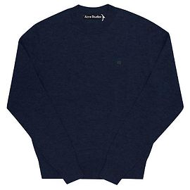 Acne Strickpullover in Navy Melange mit Logo Schwarz
