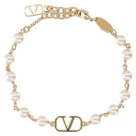 Valentino Pulseira de pérolas Logo Signature Dourado