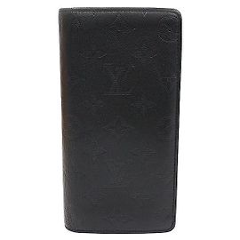 Louis Vuitton Black Monogram Shadow Calfskin Brazza Wallet Long Wallet Black