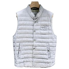 Brunello Cucinelli (A+/XL) Linen Wool Gray Down Vest Brown